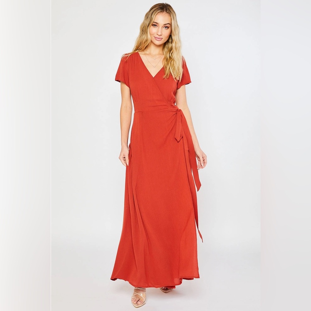 Terracotta Flowy Maxi Wrap Dress